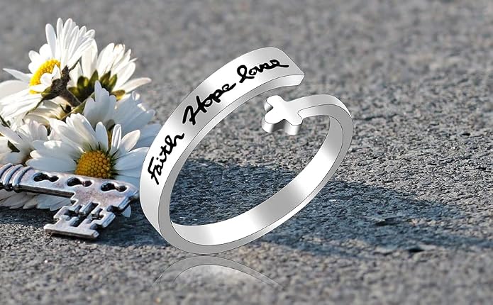 Uloveido Adjustable Inspirational Flying Dandelion Double Stainless Steel Freedom Ring Bands Cool Stacking Gift for Women, Engraving Rings Motivational Gift Y2004