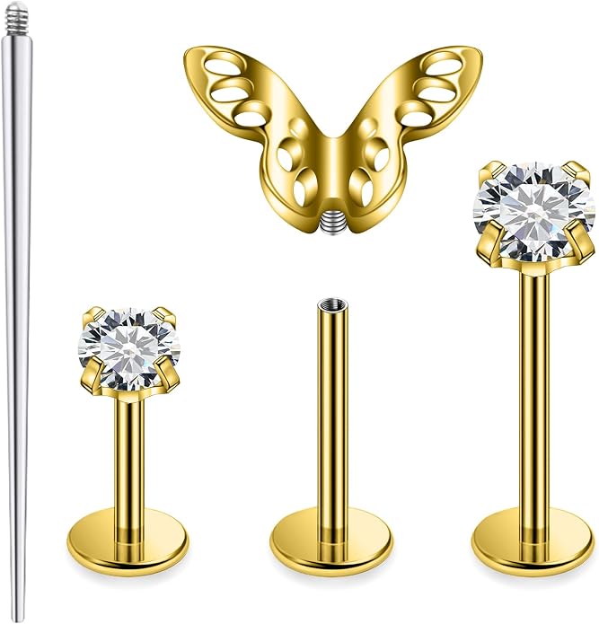 20G 18G 16G Astm F136 Titanium Internal Thread Flat Back Earrings Nose Studs Tragus Forward Helix Conch Cartilage Lobe Earring Stud Medusa Labret Monroe Lip Ring Piercing Jewelry For Women Men