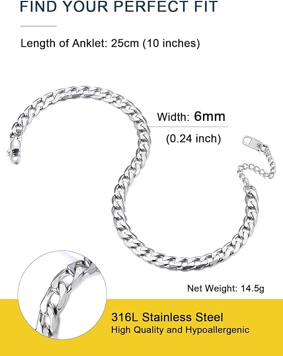 ChainsPro Resizable Anklet Chain for Women Men, Figaro/Wheat/Twist Rope/Cuban Foot Bracelet-Strong with Good Clasp-18K Gold Plated(Send Gift Box)