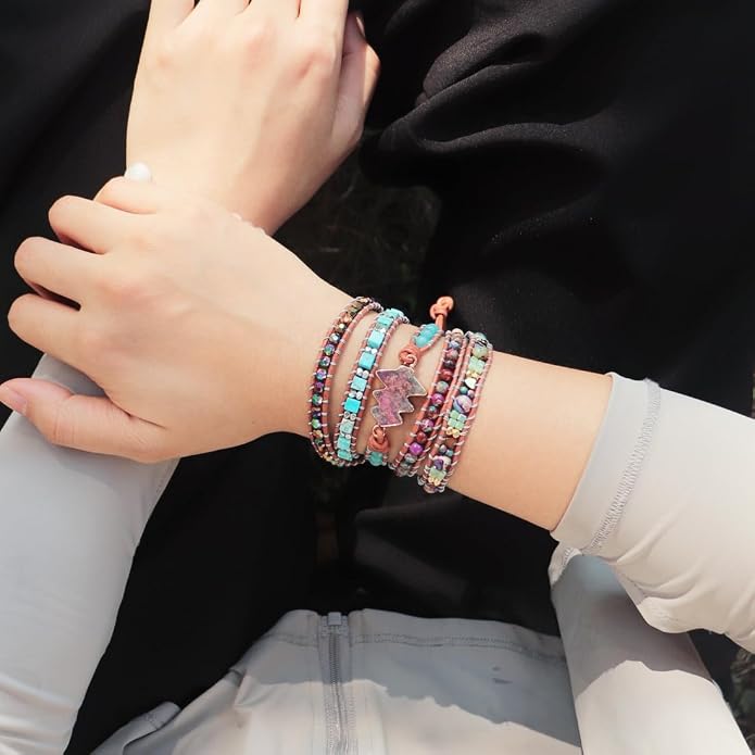 YGLINE Boho Handmade Natural Stone Wrap Bracelets Crystal Beads Bracelet Jewelry