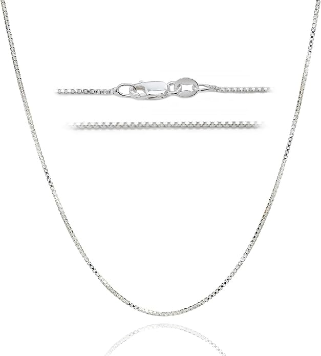 925 Sterling Silver 0.8 mm Italian Silver Diamond Cut Box Necklace Chain for Women & Men, 22 Inch Luxury Chain with Upgraded Lobster Clasp, Hypoallergenic - Made in Italy