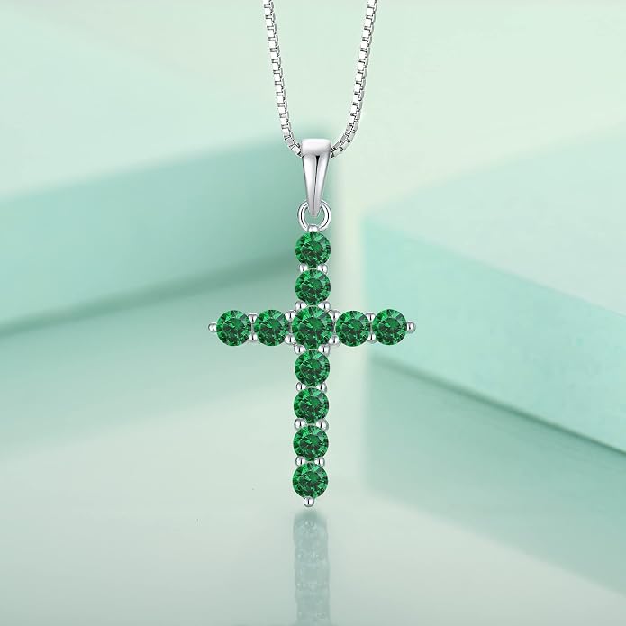 STARCHENIE Cross Necklace Sterling Silver Crucifix Pendant Gemstones Jewelry for Women