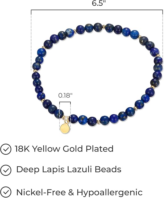 MORGAN & PAIGE Bronze 18k Yellow Gold Plated Genuine Gemstones Stretch Bracelets for Women Trendy - Elegant Dainty Gold Beaded Bracelets for Women, 4mm Gemstone Beads Lightweight Adjustable 6.5 Inch