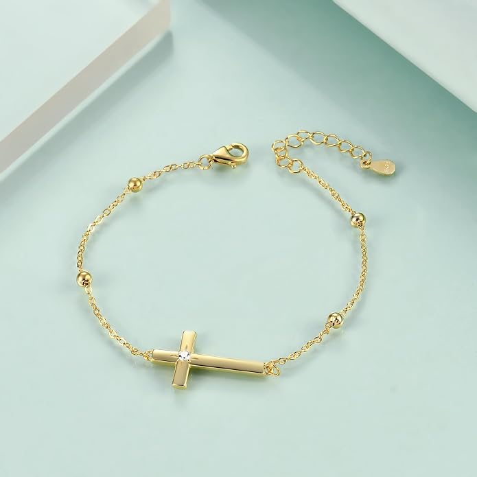 Rnivida 925 Sterling Silver Evil Eye Cross Chain Bracelet for Women,Adjustable