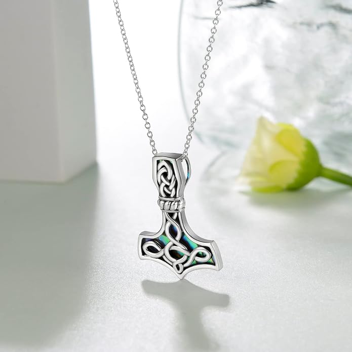 Norse Hammer Necklace Sterling Silver Norse Pagan Hammer Pendant Necklace Viking Jewelry for Men Women