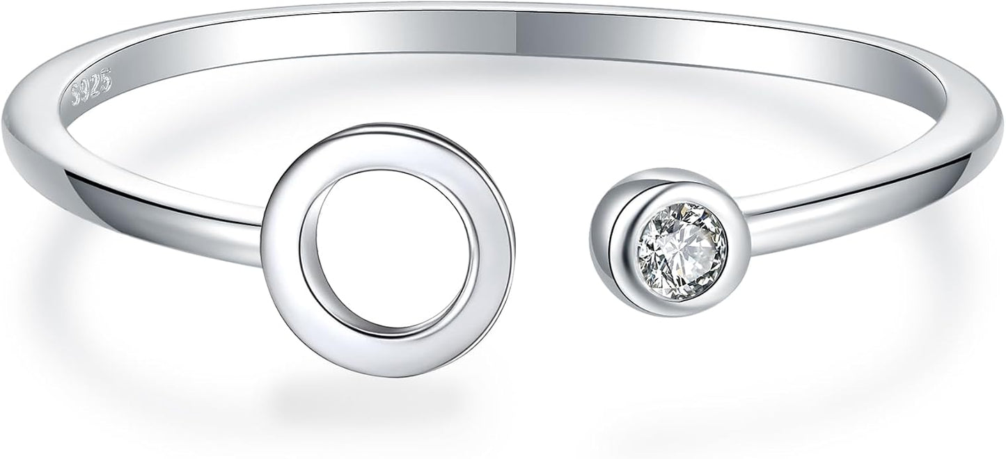 925 Sterling Silver Initial Letter Birthstone Rings for Women Adjustable 1-12 Month Birthstone Alphabet Stacking Ring for Teens Girls Stackable Birthstone Rings Birthday Jewelry Gift for Daughter Mom
