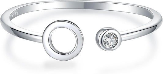 925 Sterling Silver Initial Letter Birthstone Rings for Women Adjustable 1-12 Month Birthstone Alphabet Stacking Ring for Teens Girls Stackable Birthstone Rings Birthday Jewelry Gift for Daughter Mom