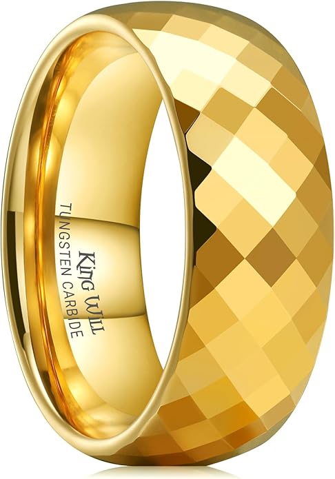 King Will Tungsten Carbide Wedding Band for Men Women-4/6/8mm Width 14K Gold Plated Tungsten Wedding Ring Matte Brushed & High Polished Style Comfort Fit Wedding Band Size 6-14
