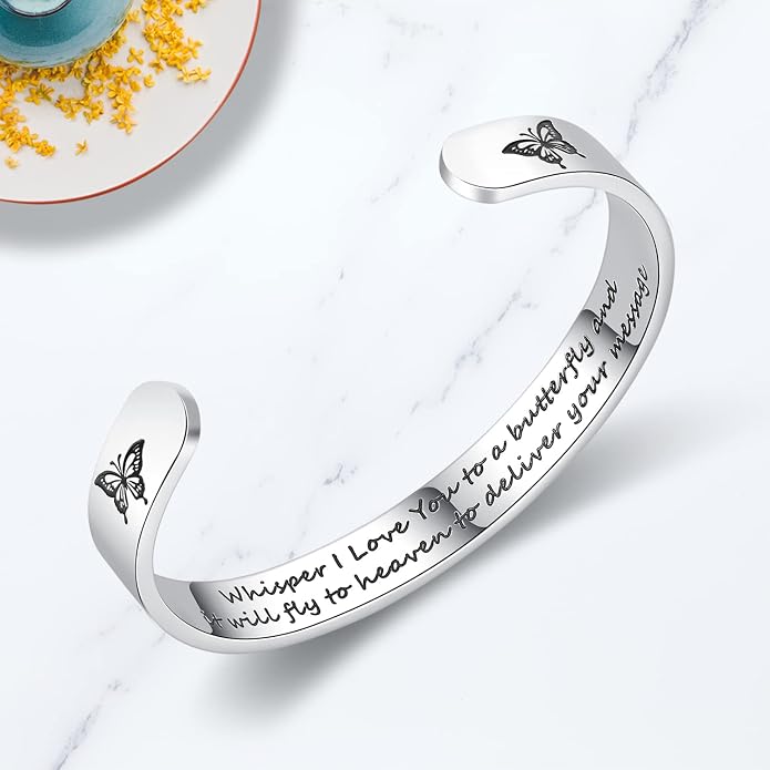 TONY & SANDY Inspirational Bracelets for Women Teen Girls Personalized Gifts for Daughter Granddaughter Mom Sister Friends Stainless Steel Engraved Cuff Birthday Easter Christmas