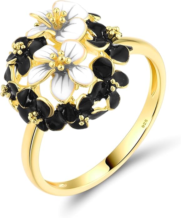 Santuzza 925 Sterling Silver Enamel Flower Ring for Women