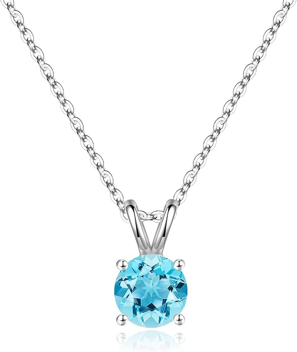 SMILEST Birthstone Necklaces for Women Mom Wife, 1ct Sparkle Round Cut Birthstone Pendant 925 Sterling Silver Necklace Anniversary Birthday Gifts for Women Mom Wife Friend