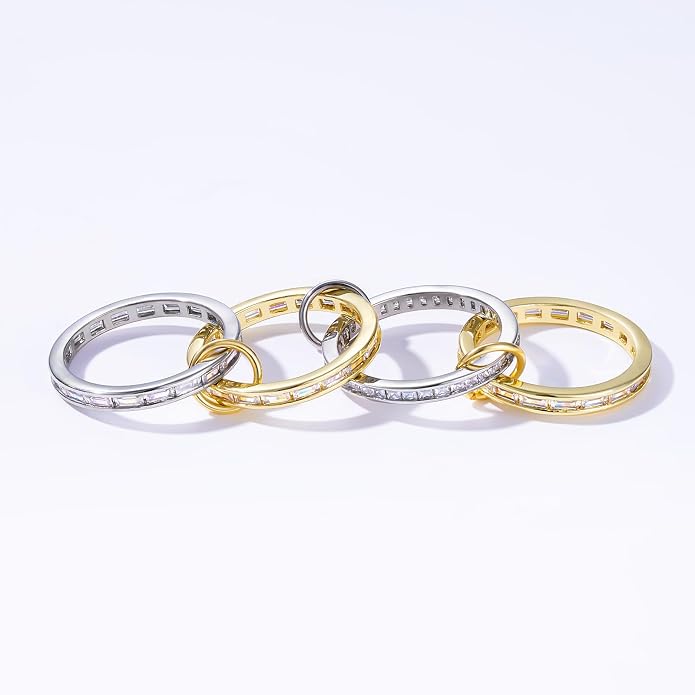 KissYan Stackable Rings for Women, 14k Gold Plate Interlocked Multi Ring Set Dainty Pave CZ Personalized Fashion Two-Toned Mixed Metals Stacking Jewelry Trendy Statement Gift