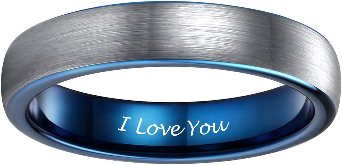 TRUMIUM 4mm 6mm 8mm Tungsten Ring Wedding Band for Men Women Engraved I Love You Matte Brushed Comfort Fit Size 4-15