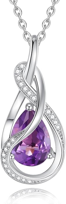 FANCIME TimelessTie Birthstone Necklace for Women White Gold Plated Sterling Silver Ribbon Design Jewelry Knot Pendant Fine Jewelry Gemstone Anniversary Birthday Graduation Mothers Day Gifts for Women Wife Mother Her