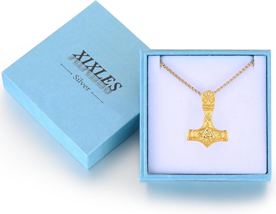 925 Sterling Silver Viking Norse Mjolnir Thor Hammer Pendant Amulet Necklaces with Gifts Box