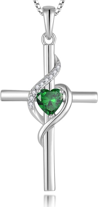 Cross Necklace 925 Sterling Silver Infinity Pendant Heart Birthstone Anniversary Jewelry for Women