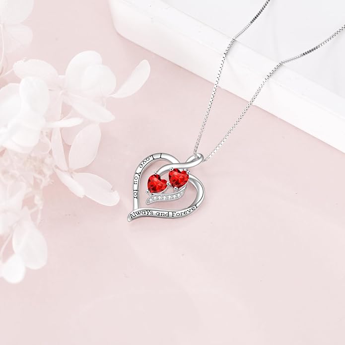 Hancock Forever Love Heart Birthstone Necklaces for Women 925 Sterling Silver Women Pendant Necklace, Mother’s Day Birthday Anniversary Jewelry Gift for Woman Mother Mom Wife Her