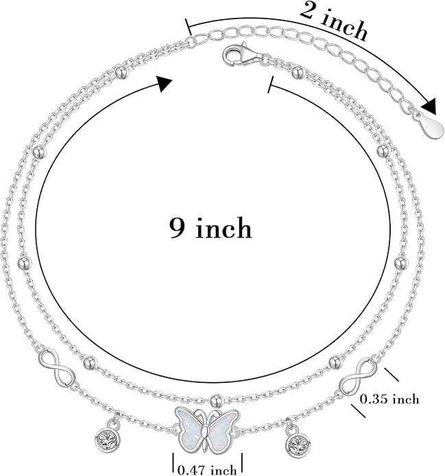 Anklets for Women 925 Sterling Silver Blue Evil Eye Infinity Butterfly Adjustable Multilayer Layered Summer Beach Ankle Bracelet Foot Chain Jewelry for Women