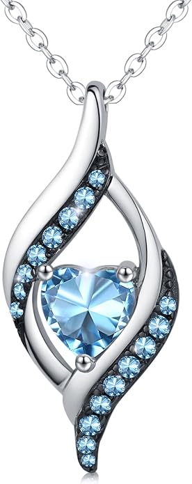 KiiKii Birthday Gifts for Women Birthstone Necklace Platinum Plated 925 Sterling Silver Forever Love Heart Pendant Meaningful Jewelry Gifts for Wife Mom