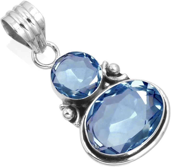 Handmade Genuine 925 Sterling Silver Pendant Necklace Natural Gemstone Crystal, Lapis, Onyx, Amber Oval Round Boho Jewelry For Women