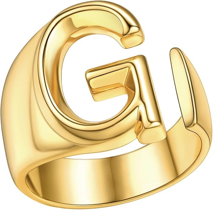 FindChic Customizable Initial Ring Statement 18K Gold Plated Fashion Cuff Rings for Women Alphabet Letter A to Z Resizable Knuckle Ring (with Gift Box)