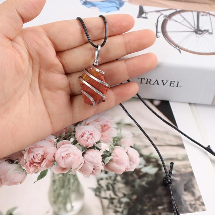 Natural Gemstone Pendant Necklace For Men & Women Spiritual Jewelry Wire Wrapped Gemstone Chakra Necklaces Real Stones For Him & Her