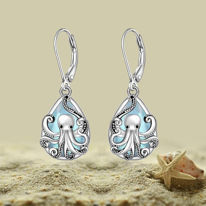Octopus Earrings for Women Octopus Tentacle Earrings Sterling Silver Ocean Kraken Sea Animal Drop Dangle Jewelry Gift