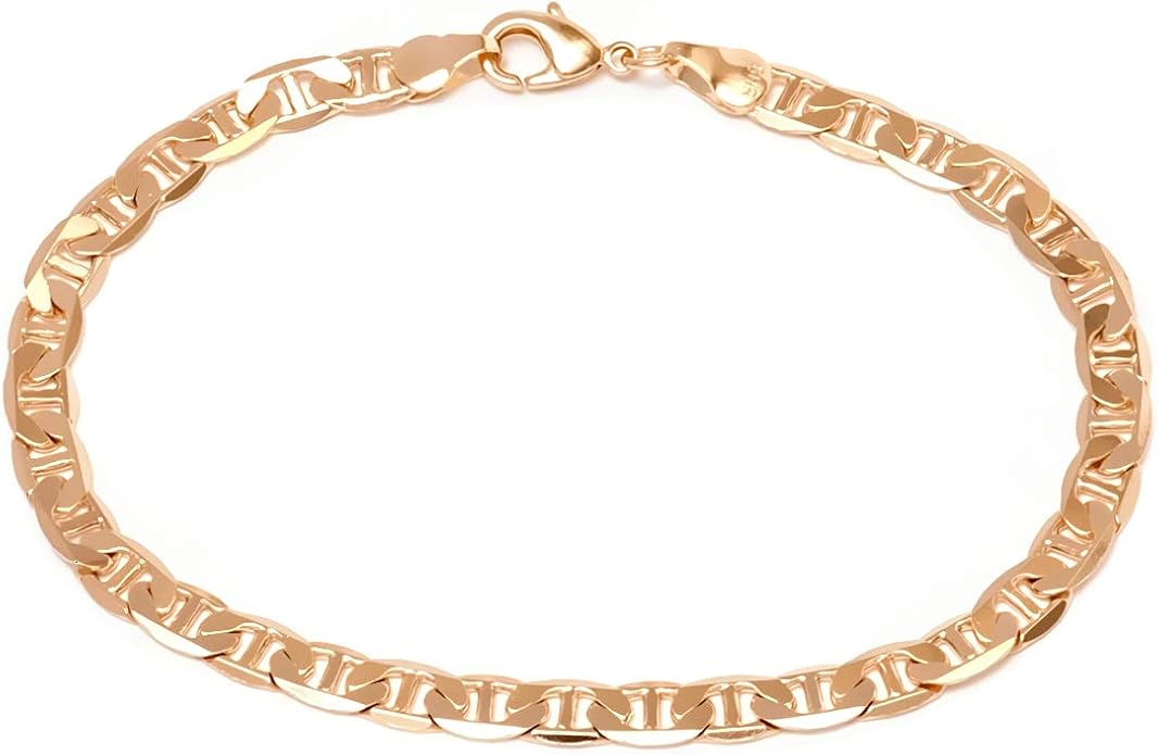 Barzel 18K Gold Plated Wide Flat Marina Link Anklet for Women - Made In Brazil