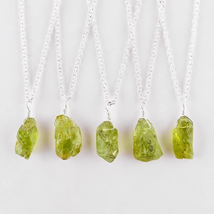 Raw Gemstone Dainty Pendant Necklace for Women, Natural Birthstone Handmade Jewelry, Healing Chakra Crystal, Silver Plated Chain 18" Birthday Gift for Her