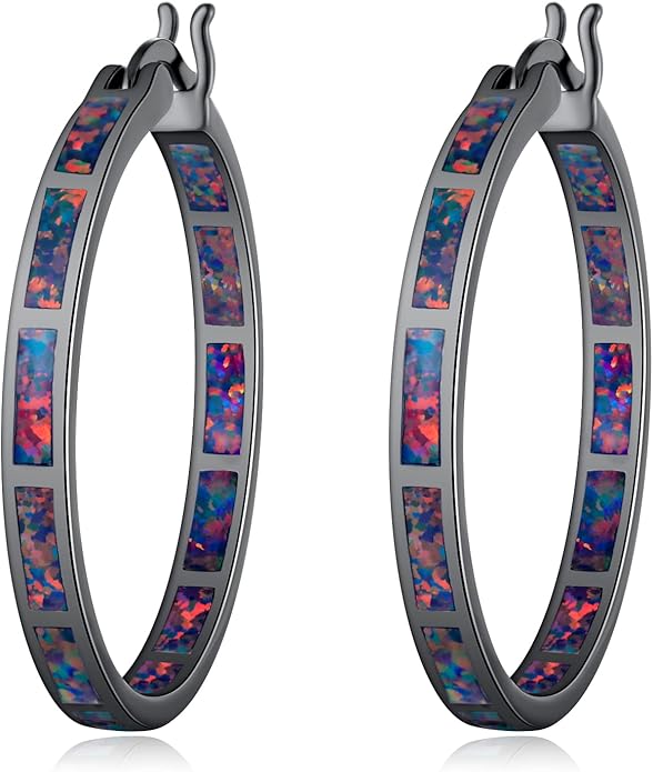 CiNily Opal Hoop Earrings,Women Jewelry Rhodium Plated/Rose Gold or Yellow Gold Plated Gemstone Big Hoop Earrings 32mm
