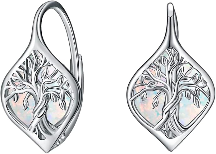 WINNICACA Leverback Earrings for Women 925 Sterling Silver Tree of Life Earrings Dangle Drop Turquoise Moonstone Moss Agate Heart Jewelry Gifts for Women Her Wife Anniversary Birthday Gifts