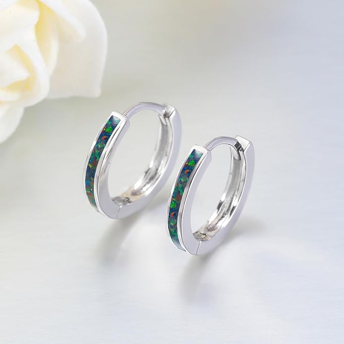 CiNily Sterling Silver Hoop Earrings, Tiny Opal Hoop Earrings for Women Small Huggie Earrings Lightweight Dainty Mini Hoops Hypoallergenic Jewelry Cartilage Piercing Hoop Earrings 12mm