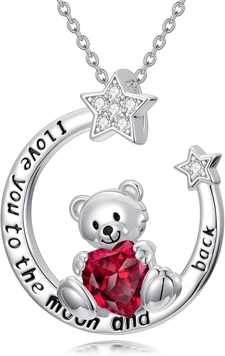 PELOVNY Teddy Bear Necklace for Women 925 Sterling Silver Bear/Highland Cow/Fox/Cat/Axolotl Birthstone Necklace Christmas Birthday Jewelry Gifts for Mom Daughter Wife Sister