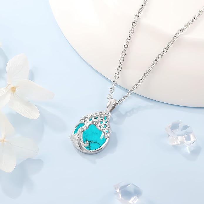 Odinstone Tree of Life Necklace, Sterling Silver Pendant for Women Family Tree Necklaces Jewelry for Mom/Wife/Grandma(With Fine Gift Box)