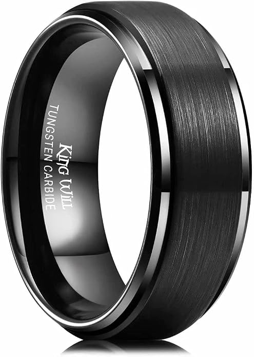 King Will Classic Tungsten Wedding Band for Men, 6/7/8/9/10mm Widths, Polished Finish Step Edge Matte Rings Comfort Fit