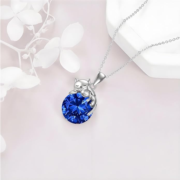 Cat Necklace Sterling Silver Cat Zircon Pendant Gothic Jewelry for Women Animal Lovers Gifts