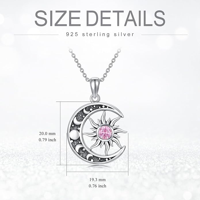Sun and Moon Necklace 925 Sterling Silver Sun Moon Pendant Gemstone Jewelry Gifts for Women