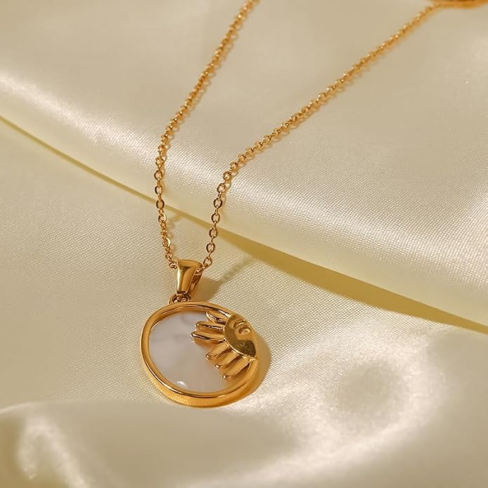 Unisex Celestial Gold Pendant Necklaces, Sun/Moon/Star/Angle Celestial Elements Unisex Choker Gold Lover Chains for Men and Women Jewelry
