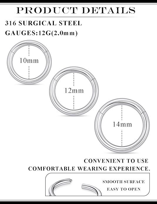 20G 18G 16G 14G 12G 10G 8G 6G 4G 2G Nose Rings Hoops 316l Surgical Steel Clicker Septum Lip Ring Tragus Helix Daith Rook Conch Snug Cartilage Lobe Earrings Hoop Piercing Jewelry For Women Men
