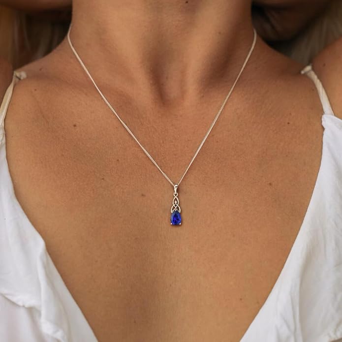 STARCHENIE Teardrop Necklace for Women 925 Sterling Silver Irish Celtic Knot Pendant Birthstone Jewelry