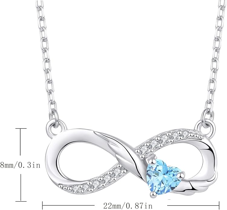 STARCHENIE Infinity Necklace 925 Sterling Silver Angel Wings Heart Birthstone Necklace for Women