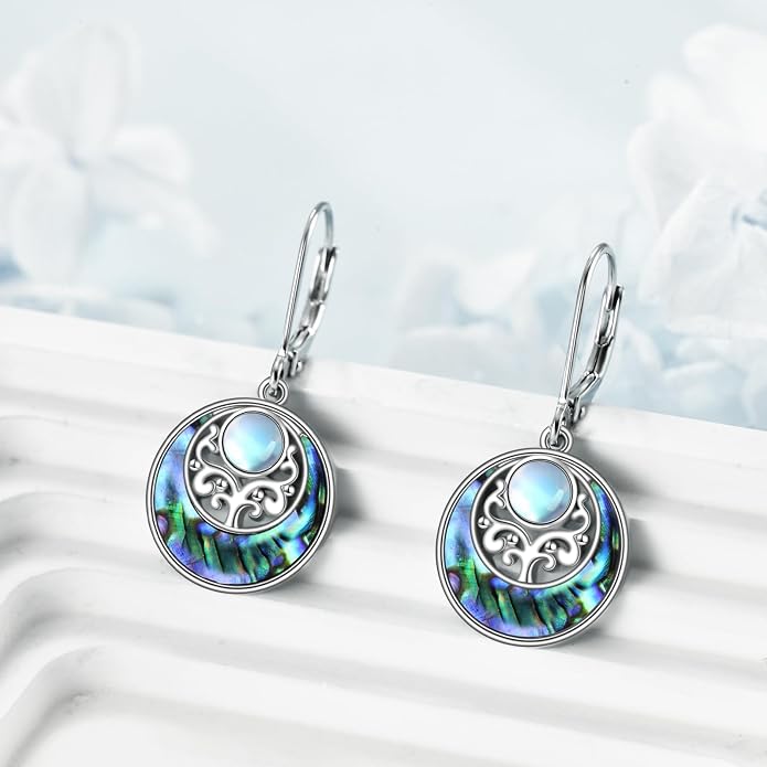 Abalone Shell Dangle Drop Earrings for Women 925 Sterling Silver Filigree Bohemian Earrings Jewelry Gift