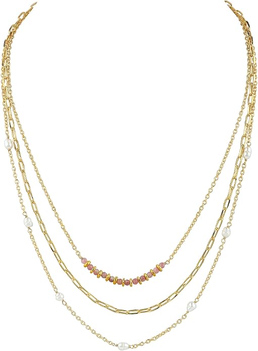 Beads With Pearl 3 Layered Necklaces for Women 14k Gold Plated Dainty Stackable Choker Necklaces for Women Trendy Layering, Cuban Link, Paperclip Chain, For Women Gifts