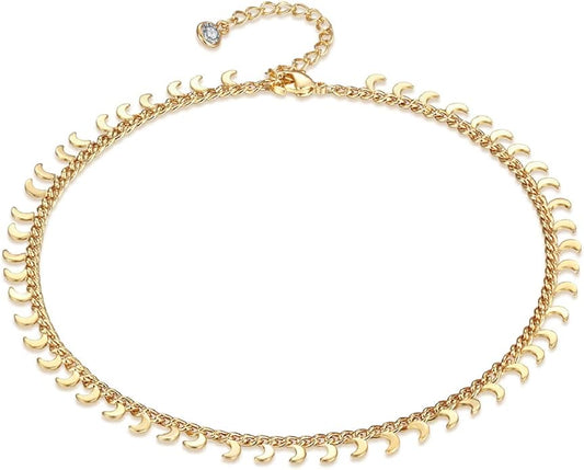 LOYATA Dainty Ankle Bracelet,14K Gold Plated Tiny Bead Anklet Dainty White Cubic Zirconia Cross Tassel Foot Chain Cute Lucky Moon Evil Eye Foot Jewelry Boho Anklets for Women