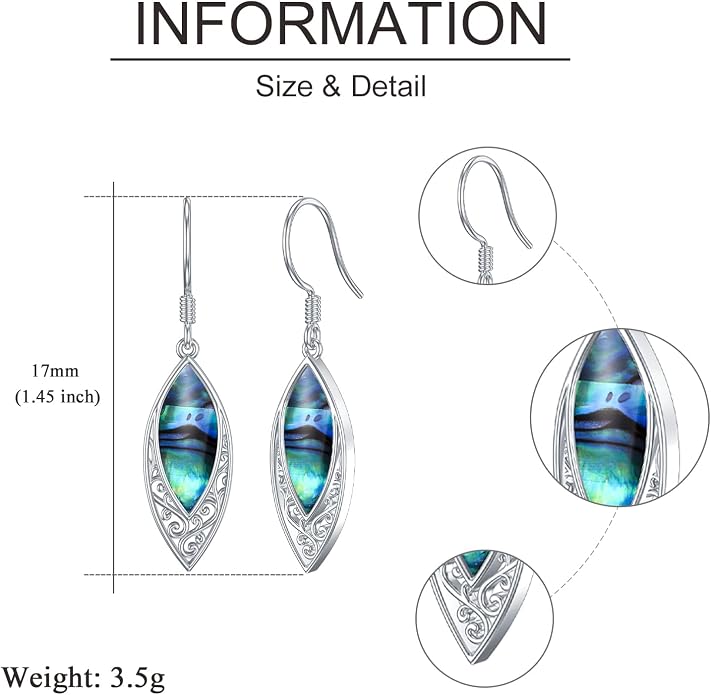 VONALA Abalone Shell Filigree Earrings 925 Sterling Silver Half Butterfly/Dragonfly Teardrop/Long/Vintage Abalone Shell Drop Dangling Earrings Bohemian Jewelry Gifts for Women