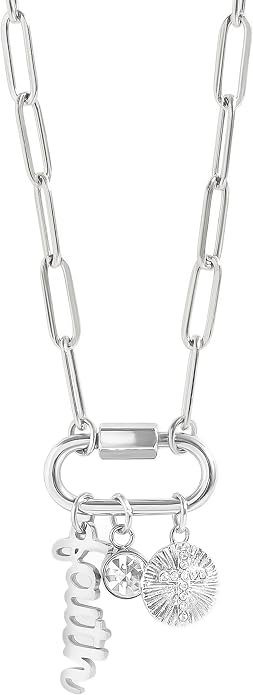 Destin Jewelry 18K Gold PVD Faith Charm Necklace for Women, Chunky Paperclip Chain with Carabiner Charm Keeper and Message, Stainless Steel Necklace 18"+2"