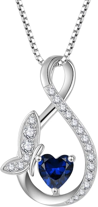 Infinity Butterfly Necklace for Women 925 Sterling Silver Heart Birthstone Created Gemstone Pendant Jewelry Gifts for Women Her