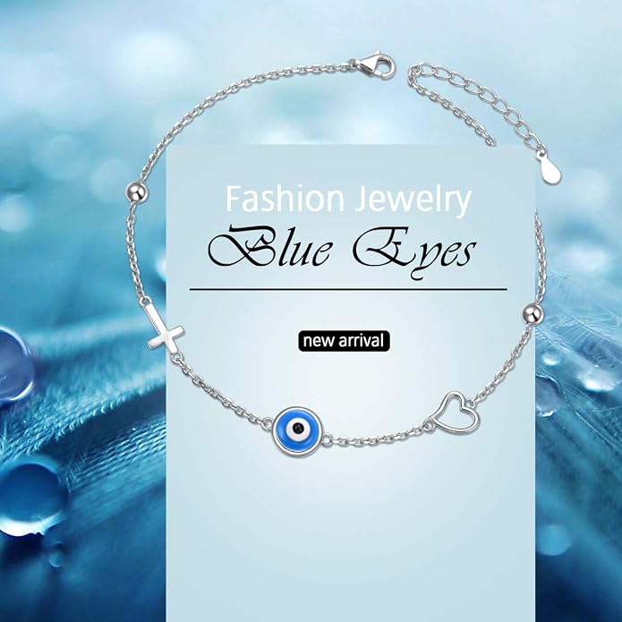 FLYOW S925 Sterling Silver Anklet for Women Summer Boho Beach Charm Adjustable Foot Ankle Bracelet Jewelry Birthday Gift