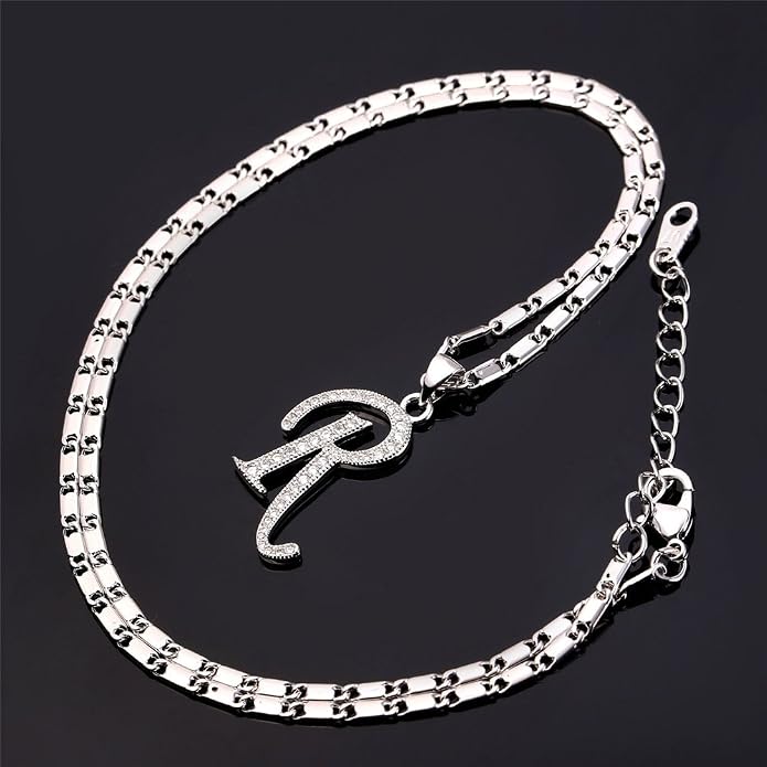 U7 Initial Necklace for Women, Gold/Platinum Plated CZ Crystal Letter A-Z Pendant Necklace, Shiny 20 Inch Name Chain Dainty Personalized Jewelry for Men Mom Wife Friend
