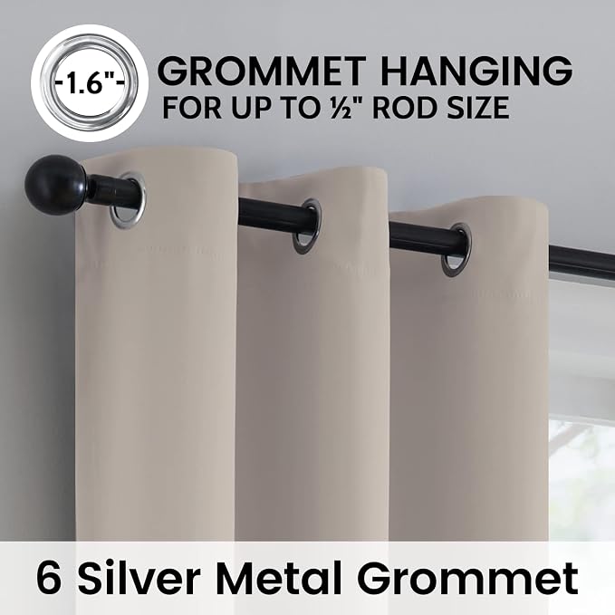 SimpleHome Natural 100% Blackout Curtains Room Darkening Living Room 63L | Curtains for Bedroom,Thermal Insulated Grommet Window Drapes,Curtains for Living Room with Black Back,38 x 63 Inch,2 Panels